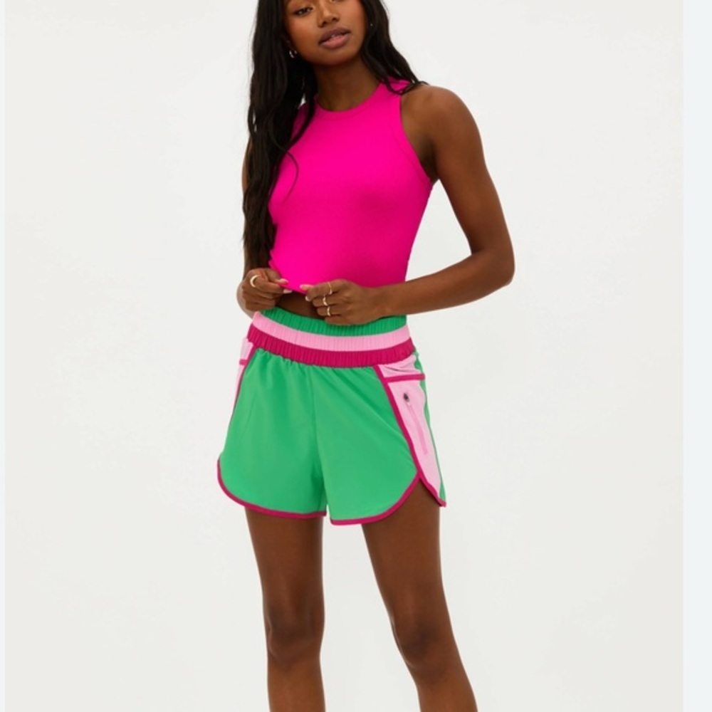 Beach Riot Green and Hot Pink Athletic Shorts